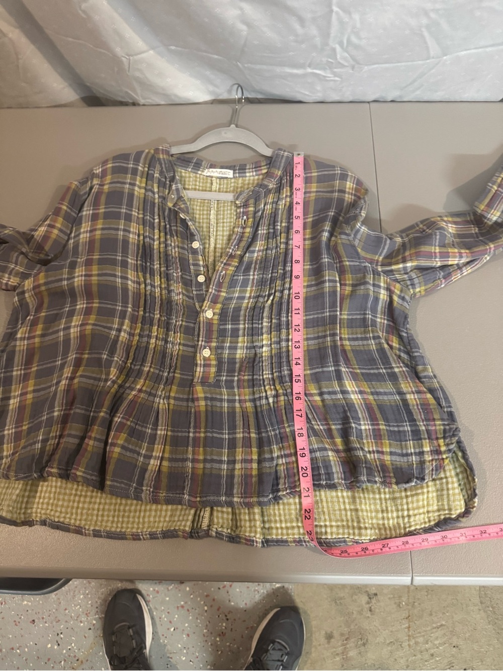 Free People Blue and Green Plaid Button-Front Blouse CP SHADES - Picture 4 of 5